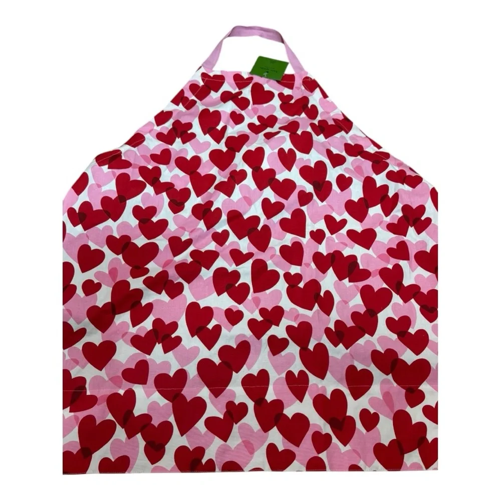 Kate Spade New York Heart Print Apron Pink Red Cotton Valentine NWT